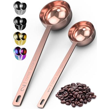 Pakke med 2 - Premium Kaffeske Sæt - 1 Spiseskefuld (15ml) & 2 Spiseskefulde (30ml) Måleske - Rustfrit Stål Kaffemål