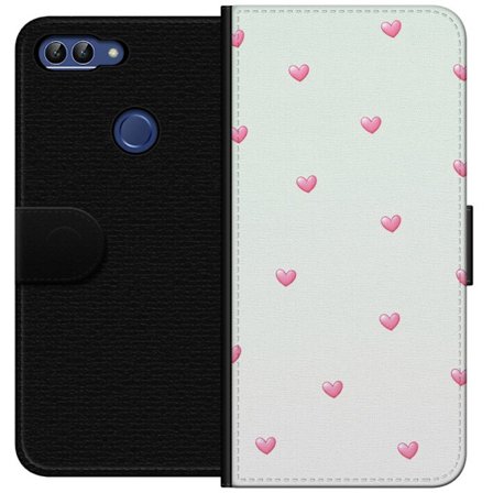 Yhteensopiva Lompakkokotelo Huawei Huawei P smart Minimalistinen kuvio vaaleanpunaisilla sydämillä vaalealla taustalla, suloinen ja yksinkertainen m