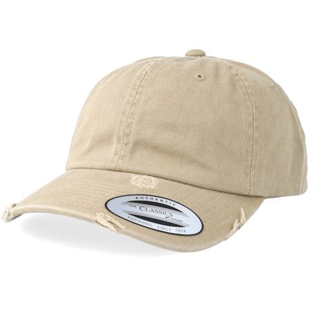 Yupoong - Beige unconstructed Cap - Dat Cap / Unstructured Destroyed Khaki Adjustable @ Hatstore