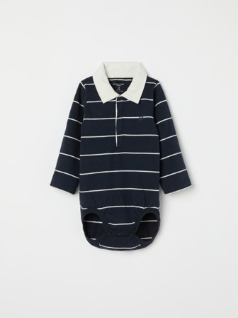 Polarn O. Pyret - Striped bodysuit with collar for baby - 56 - Childrenswear - blue