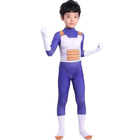 Anime Kids Vegeta Cosplay Kostym Dräkt Superhjälte Vuxen Overall Peruk Blå Guld Svart Halloween Karneval