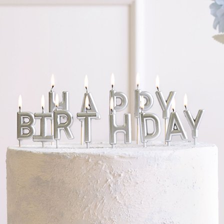 Happy Birthday Bokstavsljus Silver