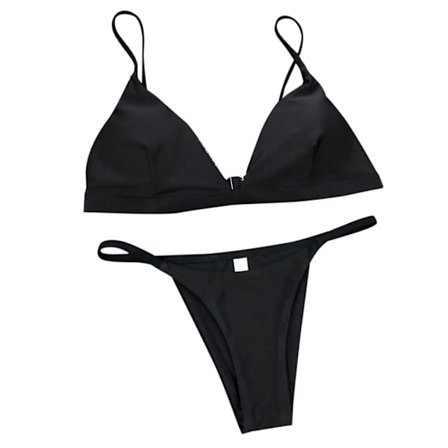 Sommer Sexy Dame Push Up Bikini Sett Ensfarget Spaghettistropper Badeantrekk