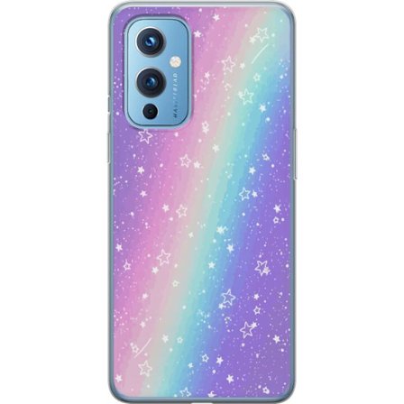 Kompatibelt Mobildeksel til OnePlus 9 Rainbow-farget pastellbakgrunn med hvite stjerner og gnistrende prikker i myk overgang