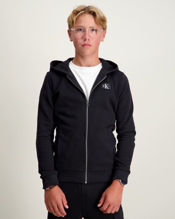 Calvin Klein BADGE ZIP-THROUGH Czarny Bluzy z kapturem Chłopiec - Kids Brand Store