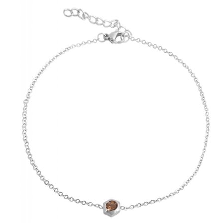 Silver Fotsmycke Fotlänk Vristlänk Fotkedja i Stål med Brun Sten