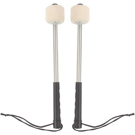 1 par stortrommestikker med uldfiltspidser, stortrommestikker, sorte trommestikker