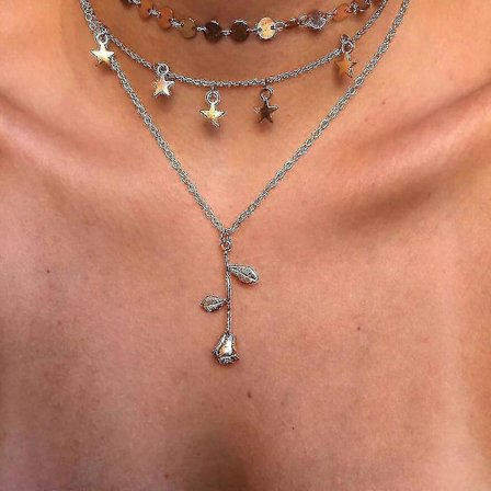 Kristallhalsband med flera element, Hängsmycke med flera lager (NE-0002-8)