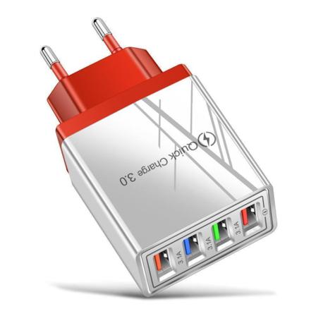 Väggadapter Med 4 Led-portar Röd One Size