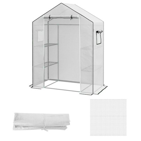 Erstatningsfilm PE-film erstatningsdæksel med UV-beskyttelse, rulledør, sidevindue, drivhusfilm til drivhus, Tomathus, 140 x 73 x 190 cm, Hvid
