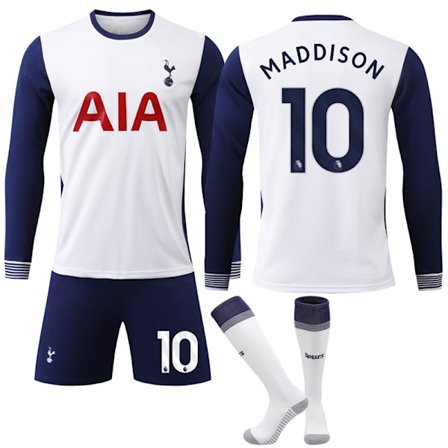 24-25 Tottenham Hotspur F.C. Langærmet Hjemmebanetrøje NO.10 MADDISON Trøjer Børn Voksen Fodboldudstyr med Sokker