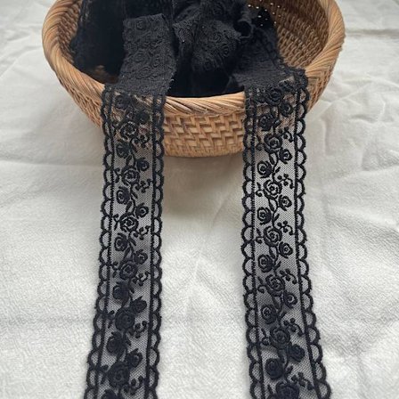 5 meter blonderibbon - Delikat svart, 15 meter - Blomsterbånd for bryllup/brudedekor, DIY, sying, hjemmedekor