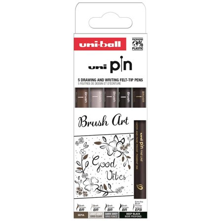 Uni Pin Fine Line Brush Art Lot de 5