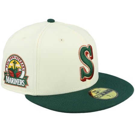 New Era - MLB Weiss Fitted Cap - Seattle Mariners Coral 59FIFTY Chrome 30th Chrome/Dark Green Fitted @ Hatstore