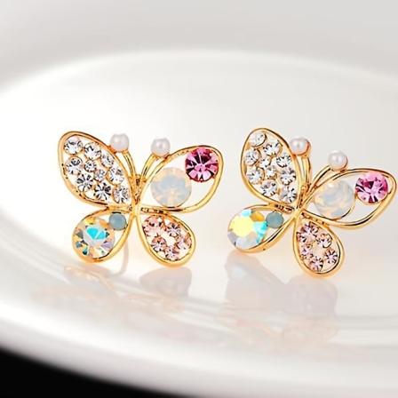 Ihålig fjäril inlagd multicolor zirkon örhängen för kvinnor flickor smycken gåva