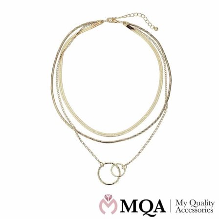 Halsband guldfärgat, 3-i-1, med 2 ringar som hänge, justerbart