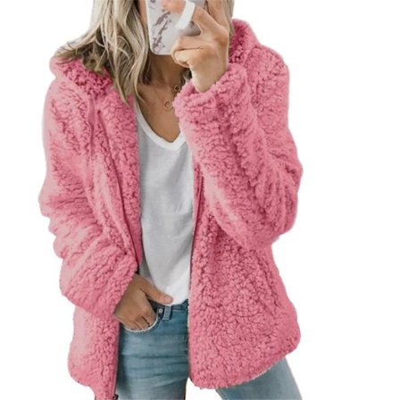 Dam Fleece Fluffig Huvtröja Långärmad Jacka Vinter Varm Teddybjörn Cardigan