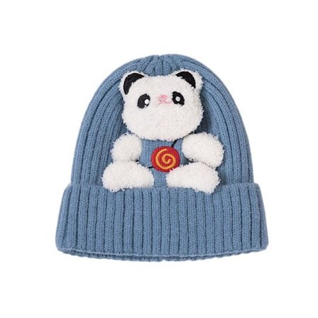 Baby Strikket Hue Børn Ørebeskyttelse Kasketter BLÅ