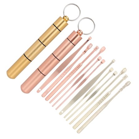 Ørevoksfjernersæt Rustfrit stål Øreske Scoop Ørevoksplukker Ørevoksrensningsværktøj (Rose Gold Gold)