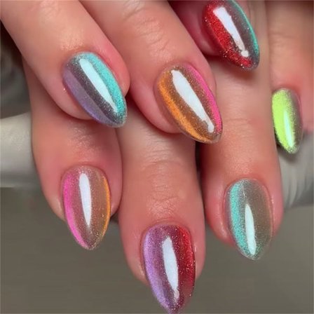 Förpackning med 30 Regnbågar Glow Lösnaglar Kattöga Effekt 3D Design ABS Press-On Naglar Flera Storlekar