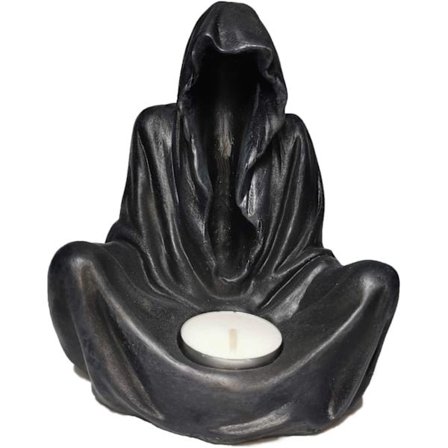 Lysestage - Sort Spøgelse - Troldmand - Dødsgotisk - Dekorativ Skulptur Statuer Kunst Resin Dekorationer (A)