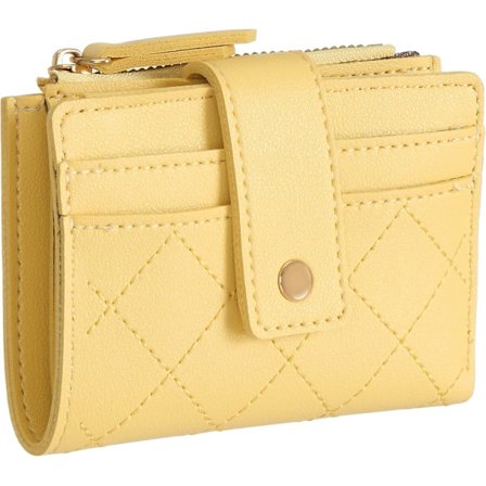 Punge til kvinder, lille tofoldet damepung med knap, rummelige rum, fødselsdagsgaver til kvinder og piger, gul