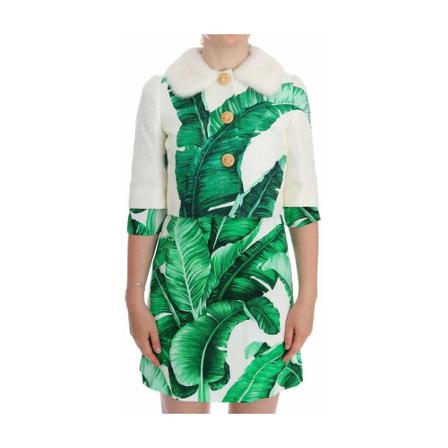 Dolce & Gabbana, Brocade Banana Leaf Fur Bolero Jacket Biały, Kobieta, Rozmiar: S