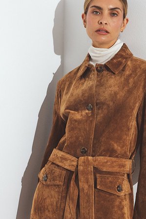 NA-KD Trenchcoat aus Wildleder - Echtes Leder - Braun - EU 42