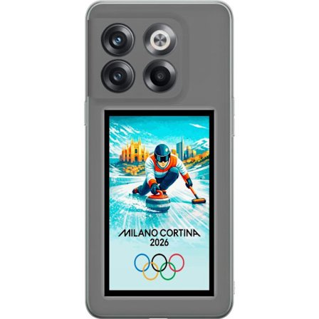 Kompatibelt Mobildeksel til OnePlus 10T Ishockeyillustrasjon med spillere i bevegelse på isen, Milano Cortina 2026, Milan-landemerker og olympiske rin
