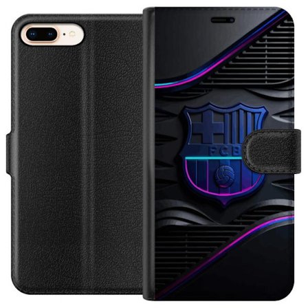Yhteensopiva Lompakkokotelo Apple iPhone 7 Plus FC Barcelonan seuraemblemii neon sinistä ja vaaleanpunaista futuristisella metallisella suunnittelull