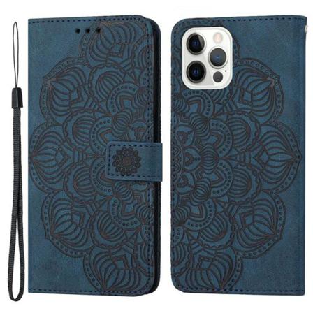 Iphone 14 Pro Plånboksfodral Mandala Flower - Blå