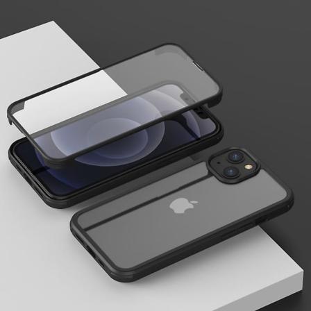 Kestävä kaksinkertainen karkaistu lasi + TPU-reuna puhelimen kuori Puhelimen suojus iPhone 13 6,1 tuumaa Musta