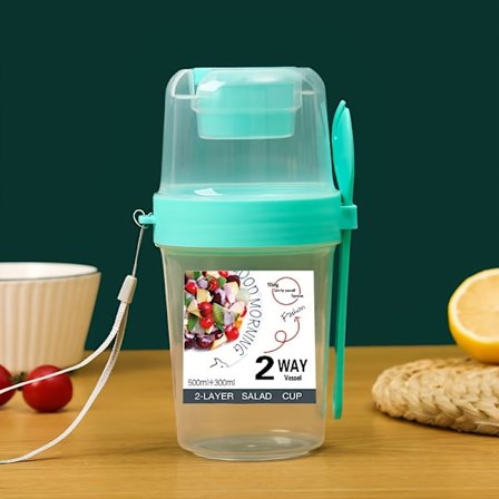 Bærbar fruktsalat-, frokostblandings- og yoghurtkoppsett: lekkasjesikkert, kan vaskes i oppvaskmaskin, egnet for arbeid, skole og reise