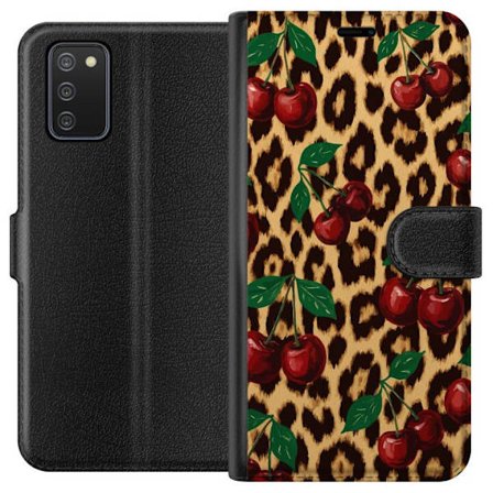 Kompatibelt Plånboksfodral till Samsung Samsung Galaxy A02s Körsbär leopard mönster körsbär körsbärstryck leopard bakgrund retro rockabilly pi
