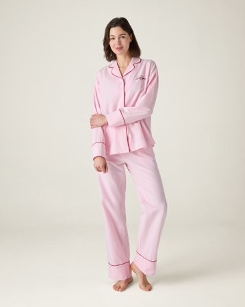 Lexington Bio-baumwoll-pyjama-set mit pinstripe, rosa/weiß