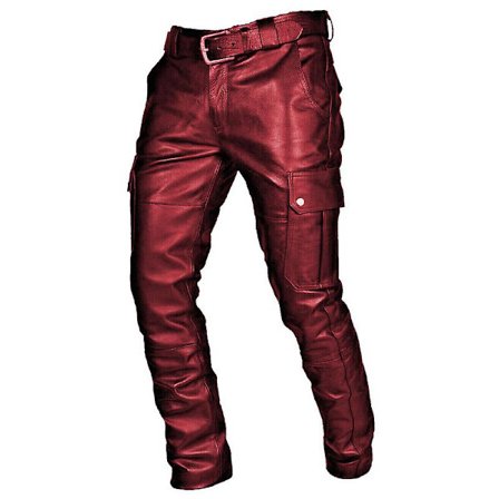 Herr Faux Pu Läder Skinny Slim Fit Rak Ben Metallic Biker Byxor