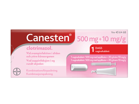 Canesten 500 mg vaginaltablett + 10 mg/g krem, 20 g + 1 stk.