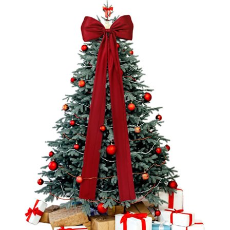 1 stk. Ekstra Stor Juletræstop-Sløjfe Rød Satinsløjfe med Lange Bånd Rødt Bånd Juletræstop Jul