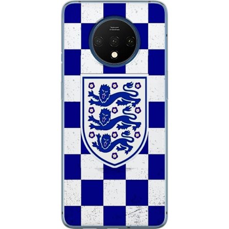 Kompatibel Mobilcover til OnePlus OnePlus 7T Grafisk skakternet mønster i blåt og hvidt med et klassisk heraldisk emblem, retro-inspireret sport- og