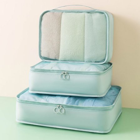 Pakke med 3 koffertarrangørsett, pakkekuber, klesposer, skoposer, reisearrangør, pakkekuber, kosmetikkreisearrangør pakkeposer