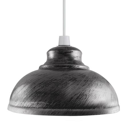 Retro Metal Lampeskærme, Ikke-elektriske 30 cm Easy Fit Buede Køkkenlampeskærme, Kontor, Stue Lampeskærm med Reduceringsring (Børstet Sølv)