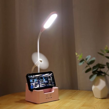 Student USB-laddning sovrum touch LED ögonskydd multifunktionell kreativ skrivbordslampa, stil: med fläkt (rosa)