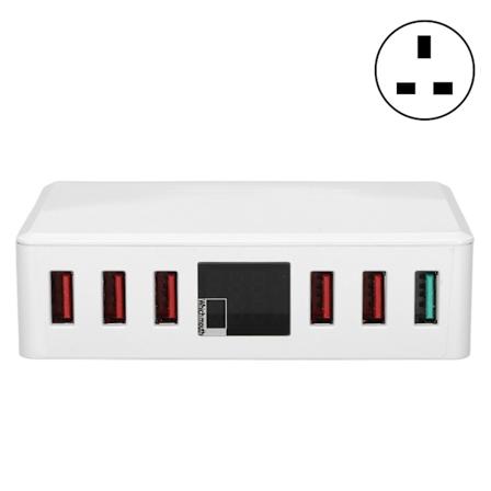 6 porte QC 3.0 USB-oplader hurtigopladning digitalt display smart ladestation 100‐240VUK stik 100‐240V