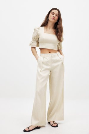 NA-KD - Bukse i lin med vide ben - Linbukser - Beige - EU 38