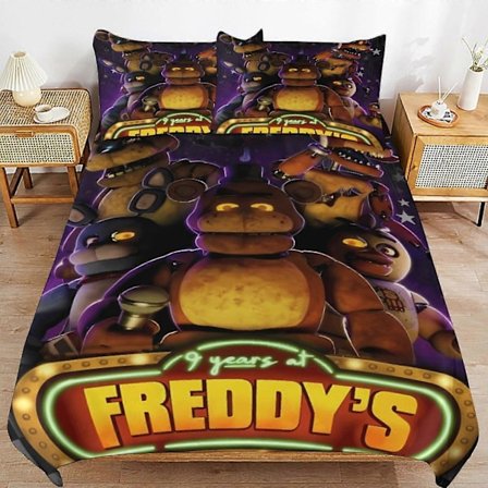 x284 Five Nights at Freddy's FNAF Dynetrekk Mikrofiber Sengetøy Sett 3D Trykt Lettvekt 3-delt Dynesett, 1 Dynetrekk og 2 Puter