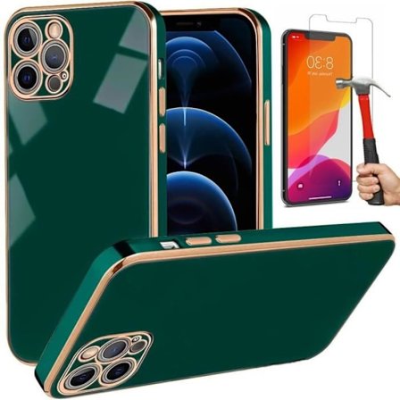 Skyddande Skal - Lyxmode - för iPhone 12 Pro - Mörkgrön - Stötresistent - Guldkanter