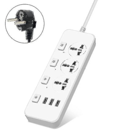 Us/uk/eu Grenuttag 5v2.1a Överspänningsskydd Med 3 Uttag & 3 Usb-portar