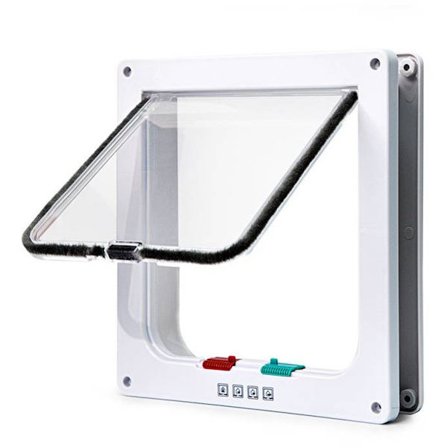 Magnetisk katteluke med 4 posisjoner - kjæledyrdør for katter og små hunder - 23 - 5 x 25 x 5 - 5 cm - hvit