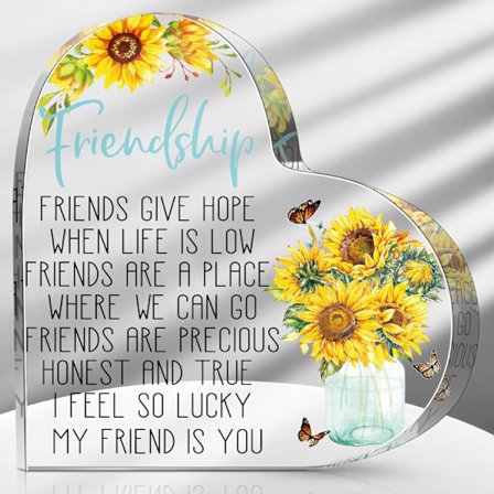 Present till vänskap Kvinnor Vänskap Födelsedag Uppmuntran Present Akryl Hjärta Minnessak Pappersvikt för Hemmakontor Bord Hylla (Solros)