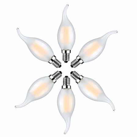 Sett med 6 LED-flammepære E14 4W Varmhvit 2700K-Filament stearinlys pærer til lysekroner-Frostet glass